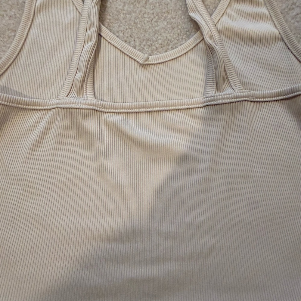 Women's Cream Ribbed Tank Top - Picture 3 of 4